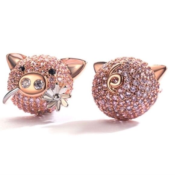 KATE SPADE FLYING PIG ROSE GOLD PAVE EARRINGS - Picture 2 of 6